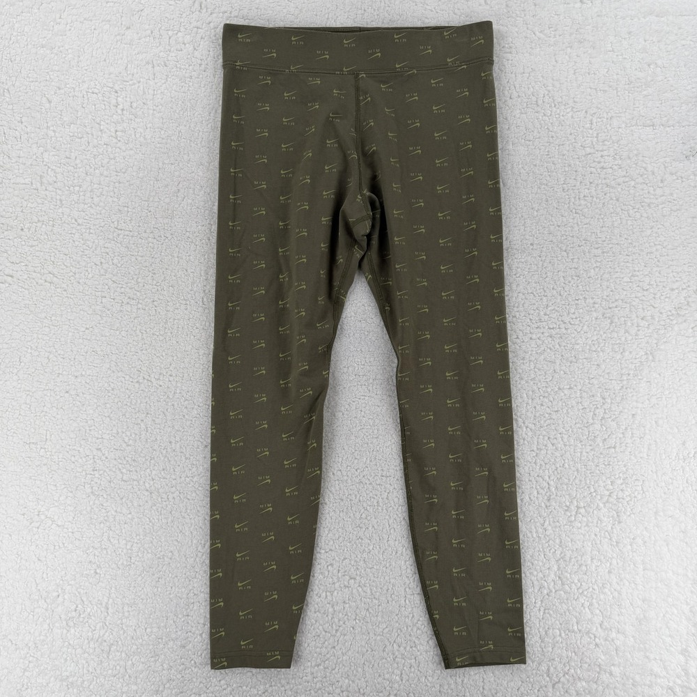 Nike Air Leggings Womens Large Green Compression Pants‎ Stretch Allover Logo AOP